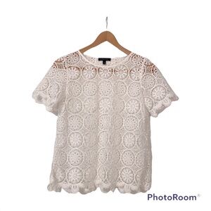 Banana Republic Womans S White Short Sleeve Crochet Top